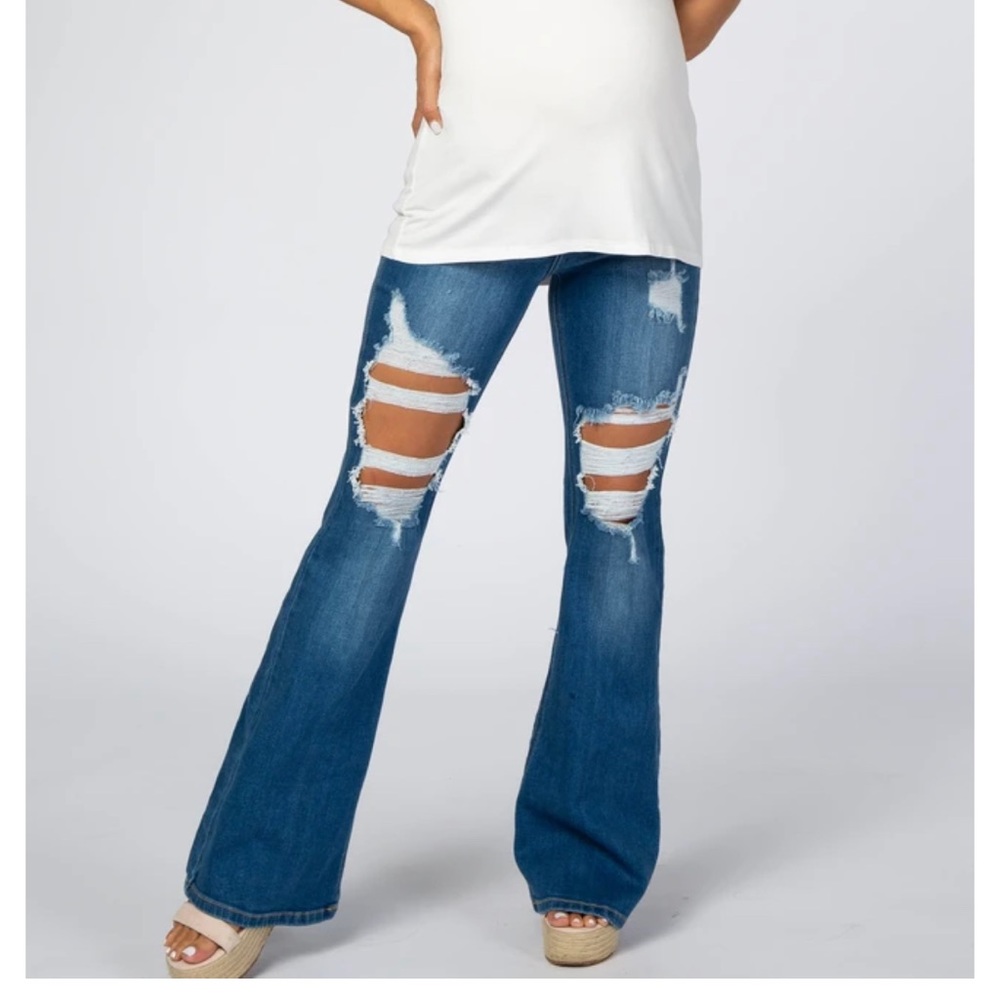 Poshmark Blue Distressed Maternity Flare Jeans NWT